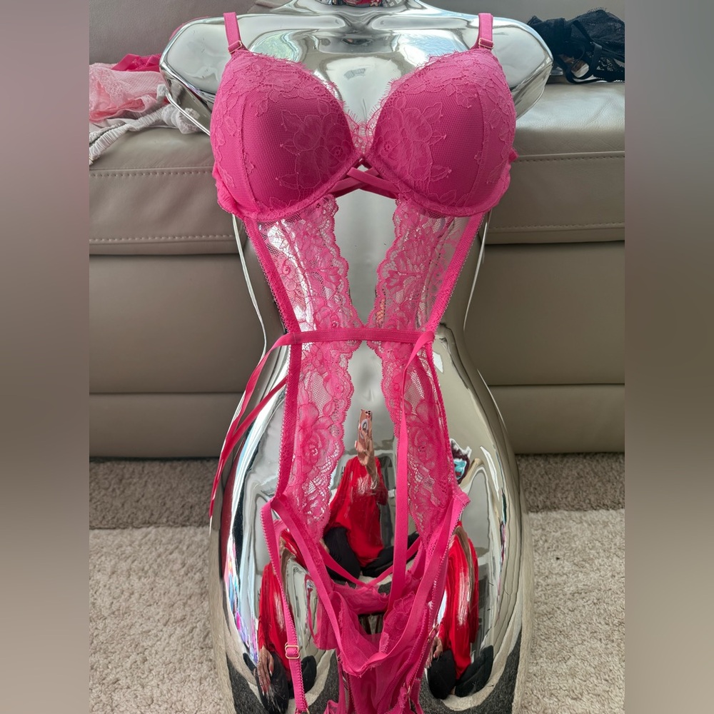 Victoria's Secret Hot Pink Lace Bodysuit